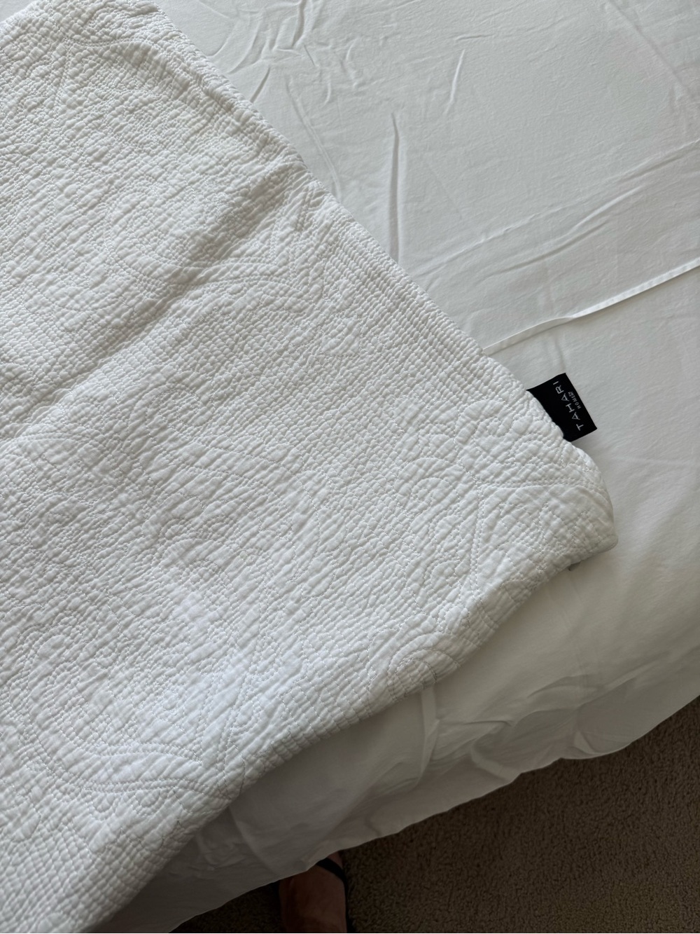 Tahari White Quilted Bed Throw with Subtle Texture